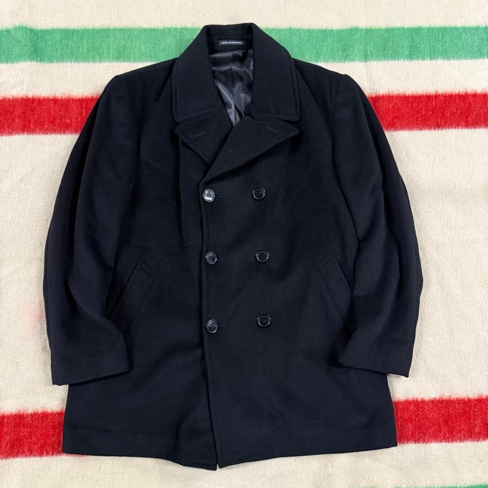 Lauren Ralph Lauren Mens Double Breasted Wool Blend Pea Coat Black Large